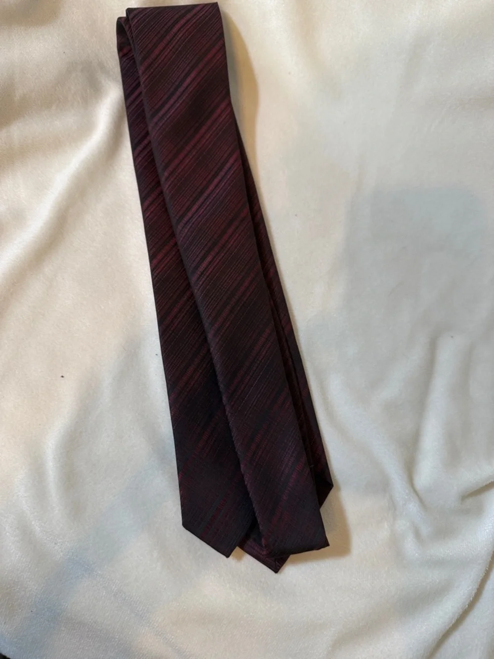 Van Heusen Mens‎ Burgundy Black Textured Diagonal Stripe Polyester Necktie Tie